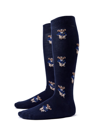 Calze Uomo Lunghe in Cotone con Fantasia Orsetto|Colore:Blu