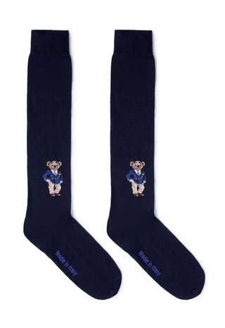 Calze Uomo Lunghe 90% Cotone con Orsetto|Colore:Blu