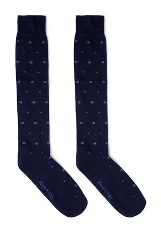 Calze Uomo Lunghe 90% Cotone Fantasia a Pois|Colore:Blu