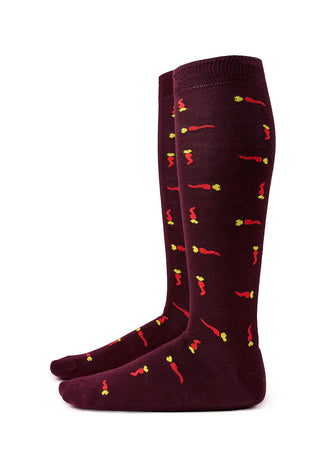 Calze Uomo Lunghe in Cotone con Motivo Cornetto|Colore:Bordeaux