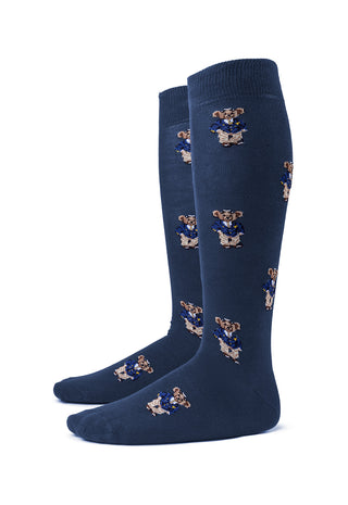 Calze Uomo Lunghe in Cotone con Fantasia Orsetto|Colore:Denim