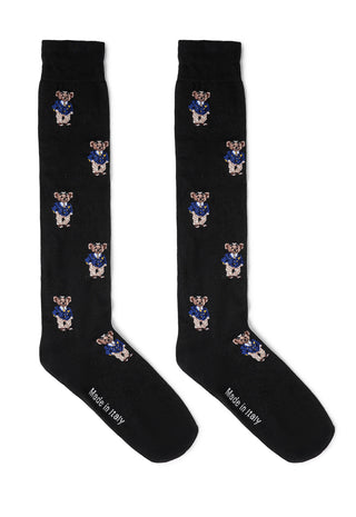 Calze Uomo Lunghe in Cotone con Fantasia Orsetto|Colore:Nero