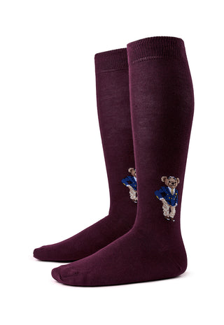 Calze Uomo Lunghe 90% Cotone con Orsetto|Colore:Bordeaux