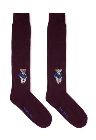 Calze Uomo Lunghe 90% Cotone con Orsetto|Colore:Bordeaux