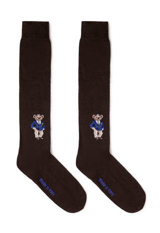 Calze Uomo Lunghe 90% Cotone con Orsetto|Colore:Marrone