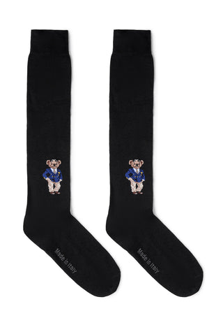 Calze Uomo Lunghe 90% Cotone con Orsetto|Colore:Nero