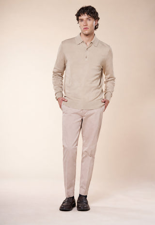 Maglia Polo Uomo a Maniche Lunghe con Bottoni|Colore:Beige