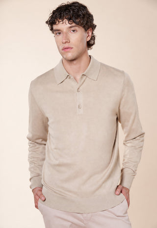 Maglia Polo Uomo a Maniche Lunghe con Bottoni|Colore:Beige