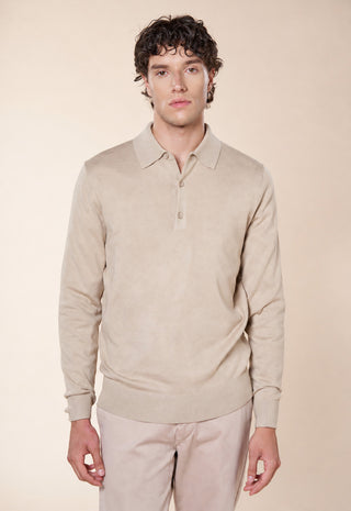 Maglia Polo Uomo a Maniche Lunghe con Bottoni|Colore:Beige