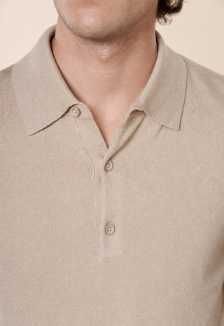 Maglia Polo Uomo a Maniche Lunghe con Bottoni|Colore:Beige