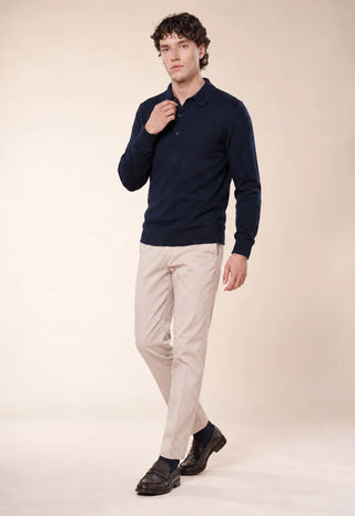 Maglia Polo Uomo a Maniche Lunghe con Bottoni|Colore:Blu navy