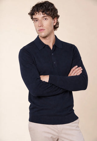Maglia Polo Uomo a Maniche Lunghe con Bottoni|Colore:Blu navy