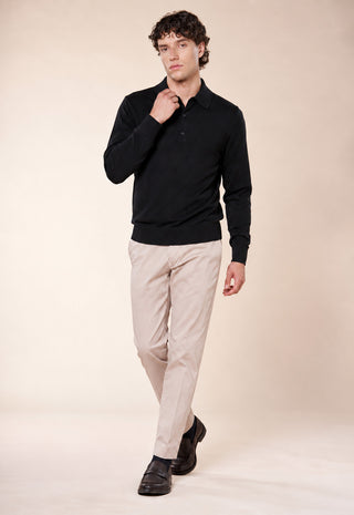 Maglia Polo Uomo a Maniche Lunghe con Bottoni|Colore:Nero