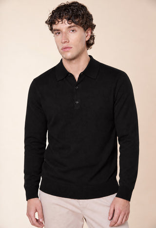 Maglia Polo Uomo a Maniche Lunghe con Bottoni|Colore:Nero