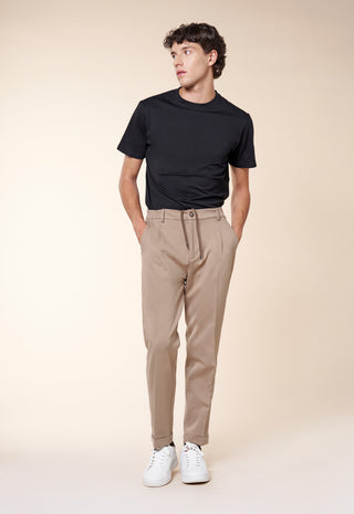 Pantalone Uomo Pince con Coulisse e Fondo Risvolto|Colore:Beige