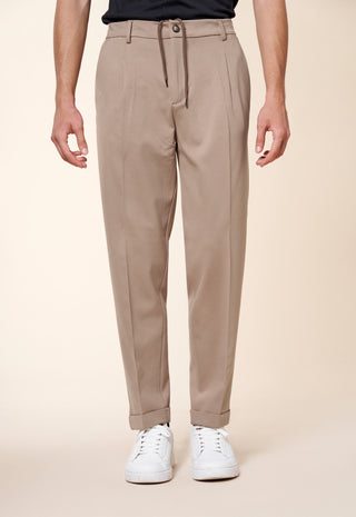 Pantalone Uomo Pince con Coulisse e Fondo Risvolto|Colore:Beige