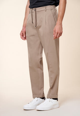 Pantalone Uomo Pince con Coulisse e Fondo Risvolto|Colore:Beige