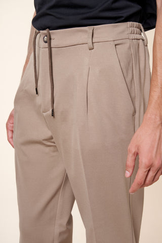Pantalone Uomo Pince con Coulisse e Fondo Risvolto|Colore:Beige