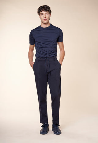 Pantalone Uomo Pince con Coulisse e Fondo Risvolto|Colore:Blu navy
