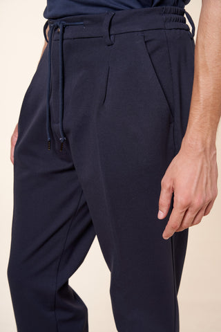 Pantalone Uomo Pince con Coulisse e Fondo Risvolto|Colore:Blu navy