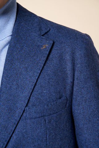 Giacca Uomo Monopetto con Texture Spigata|Colore:Blu