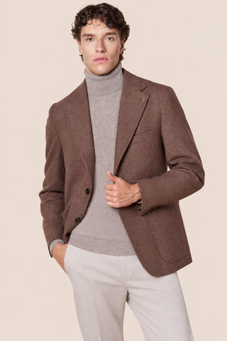 Giacca Uomo Monopetto con Texture Spigata|Colore:Marrone