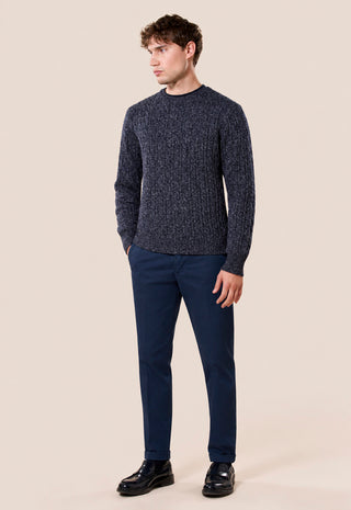 Maglia Uomo Girocollo con Lavorazione a Trecce|Colore:Blu navy