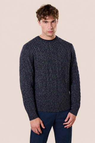 Maglia Uomo Girocollo con Lavorazione a Trecce|Colore:Blu navy