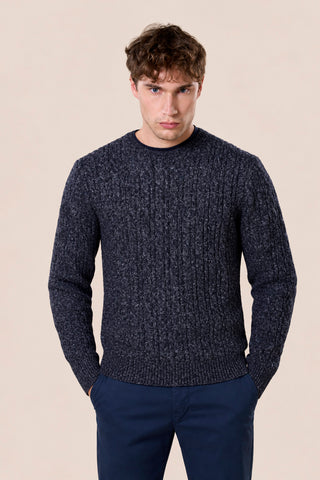 Maglia Uomo Girocollo con Lavorazione a Trecce|Colore:Blu navy