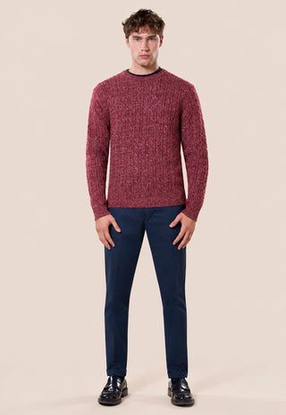 Maglia Uomo Girocollo con Lavorazione a Trecce|Colore:Bordeaux