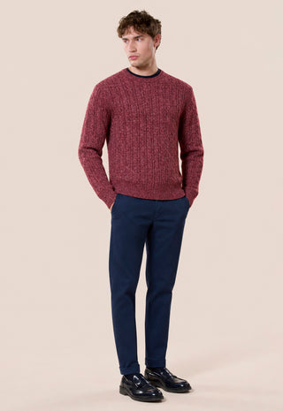 Maglia Uomo Girocollo con Lavorazione a Trecce|Colore:Bordeaux