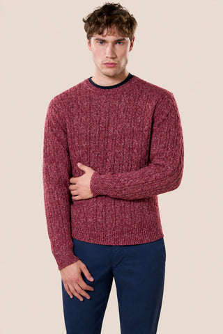Maglia Uomo Girocollo con Lavorazione a Trecce|Colore:Bordeaux