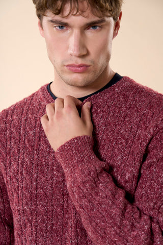 Maglia Uomo Girocollo con Lavorazione a Trecce|Colore:Bordeaux