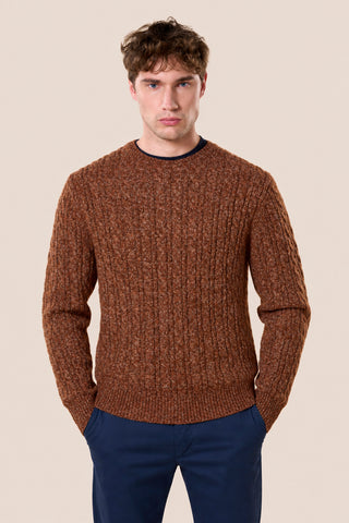 Maglia Uomo Girocollo con Lavorazione a Trecce|Colore:Cammello