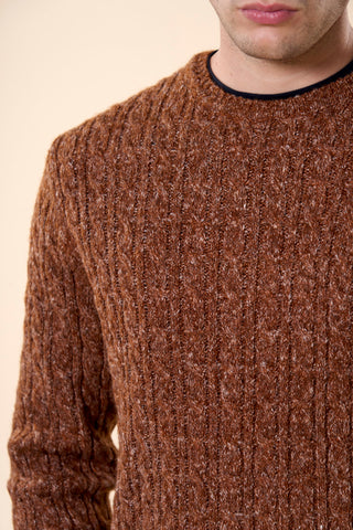 Maglia Uomo Girocollo con Lavorazione a Trecce|Colore:Cammello