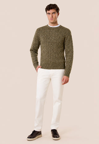Maglia Uomo Girocollo con Lavorazione a Trecce|Colore:Militare