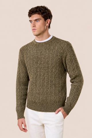 Maglia Uomo Girocollo con Lavorazione a Trecce|Colore:Militare