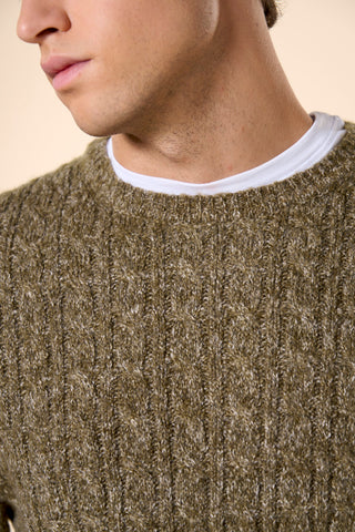 Maglia Uomo Girocollo con Lavorazione a Trecce|Colore:Militare