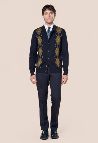 Cardigan Motivo a Rombi Chiusura con Bottoni|Colore:Blu navy