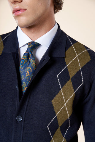 Cardigan Motivo a Rombi Chiusura con Bottoni|Colore:Blu navy