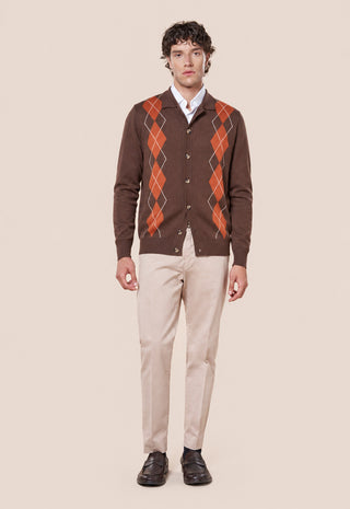 Cardigan Motivo a Rombi Chiusura con Bottoni|Colore:Coconut