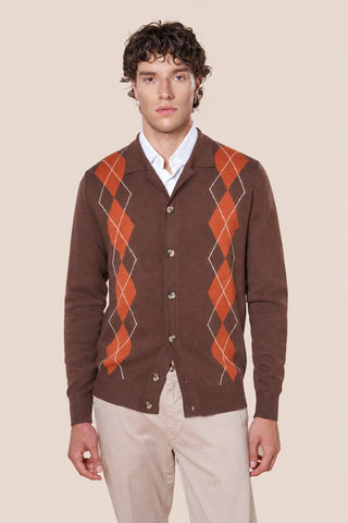 Cardigan Motivo a Rombi Chiusura con Bottoni|Colore:Coconut
