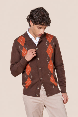 Cardigan Motivo a Rombi Chiusura con Bottoni|Colore:Coconut