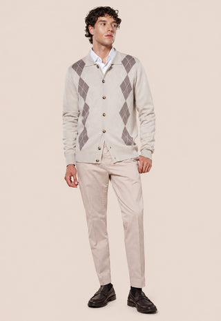 Cardigan Motivo a Rombi Chiusura con Bottoni|Colore:Panama