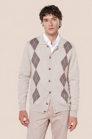 Cardigan Motivo a Rombi Chiusura con Bottoni|Colore:Panama
