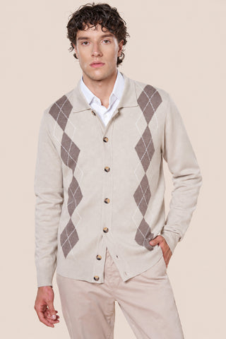 Cardigan Motivo a Rombi Chiusura con Bottoni|Colore:Panama