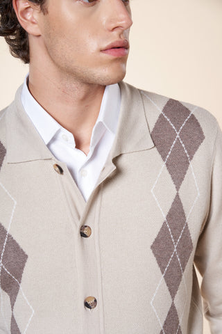 Cardigan Motivo a Rombi Chiusura con Bottoni|Colore:Panama