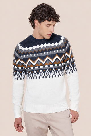 Maglia Uomo Girocollo con Fantasia Geometrica|Colore:Ecru