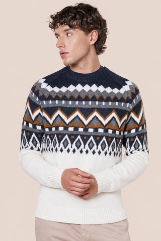 Maglia Uomo Girocollo con Fantasia Geometrica|Colore:Ecru