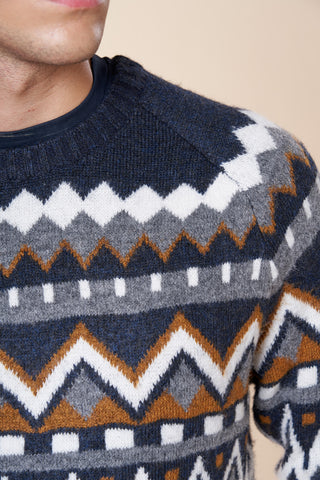 Maglia Uomo Girocollo con Fantasia Geometrica|Colore:Ecru